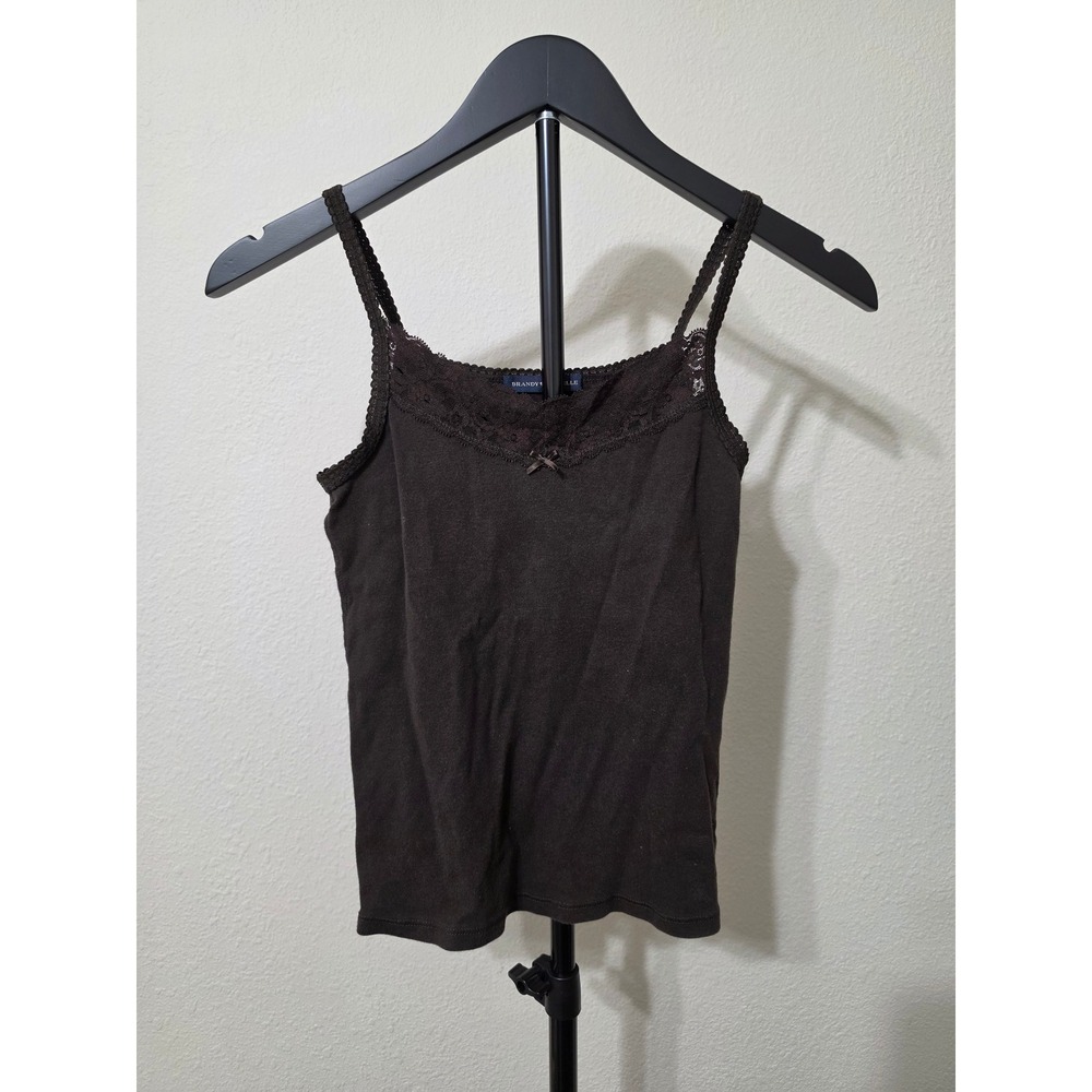 Brandy Melville Brown Lace Trim Bow Cami Cotton Ribbed Tank Top One Size